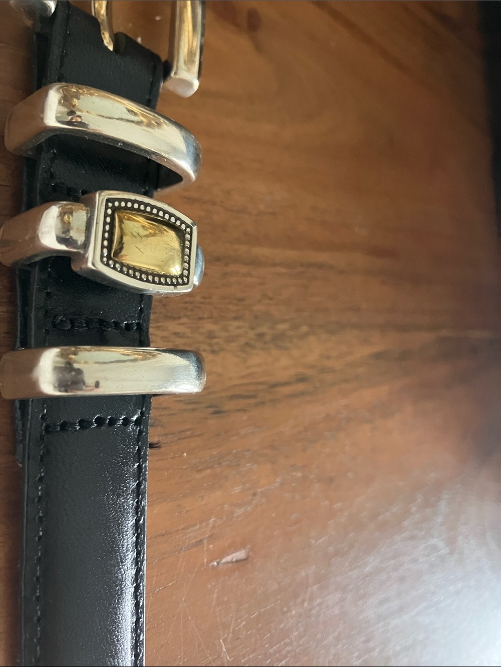 Black Leather Slim Belt with Gold Stud Accents - Picture 3 of 3